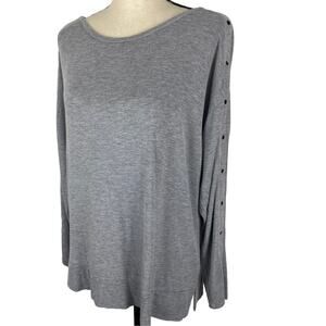 Workshop Scoopneck Blouse Long Sleeve Snap Arm Sleeves Gray Heather Womens Large